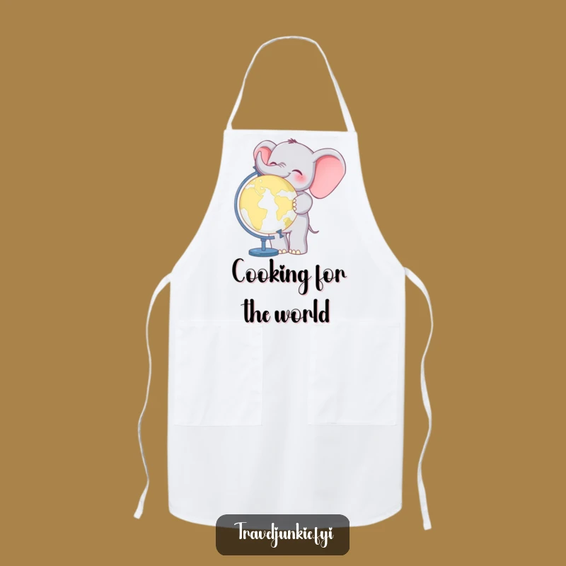 Funny Elephant World Traveler Apron: Chef's funny accessory with a cheerful giant, perfect funny gift