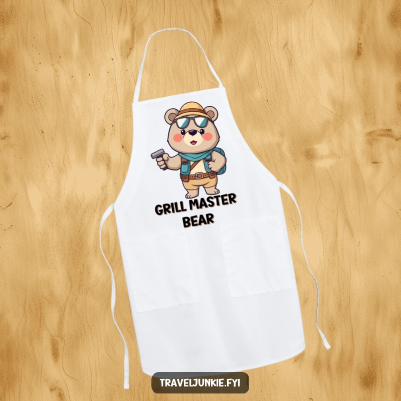 Funny Apron: A brave bear tourist strikes a confident pose, ready to tackle any culinary challenge.