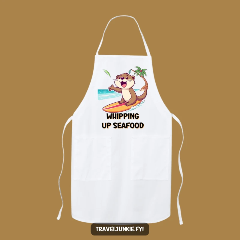 Funny Otter Surf Apron: Durable Kitchen Wear for Beach Foodies, Excited Surfer Chef Gift