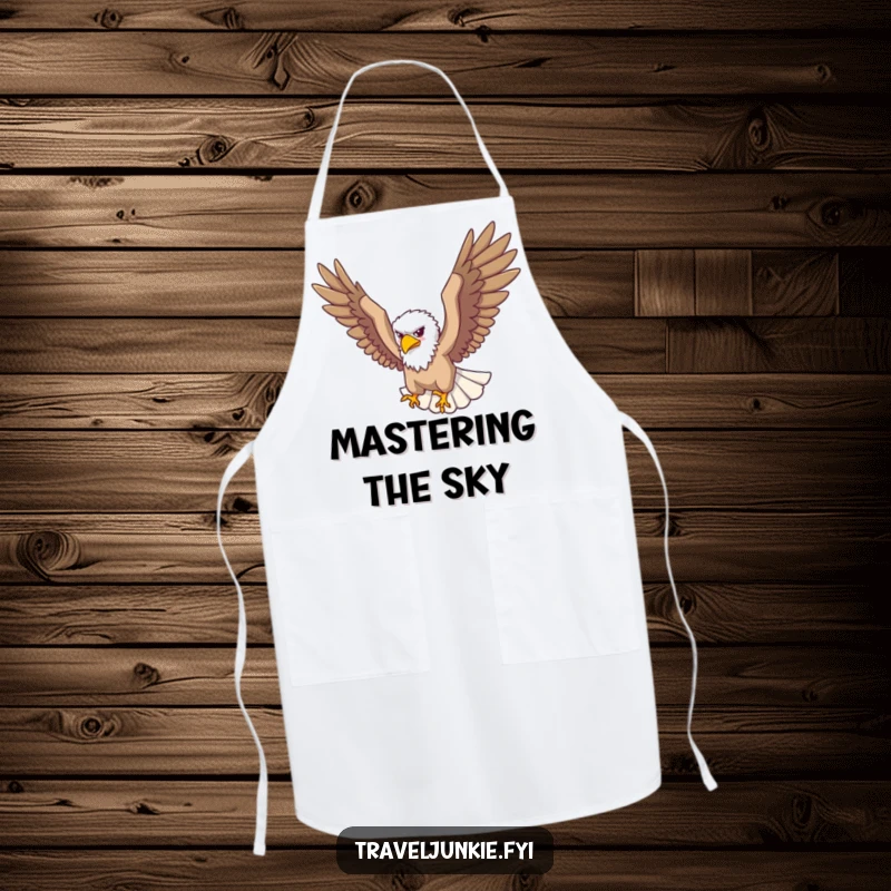 Funny Apron: A soaring eagle traveler looks down from above, ready for funny kitchen oversight.