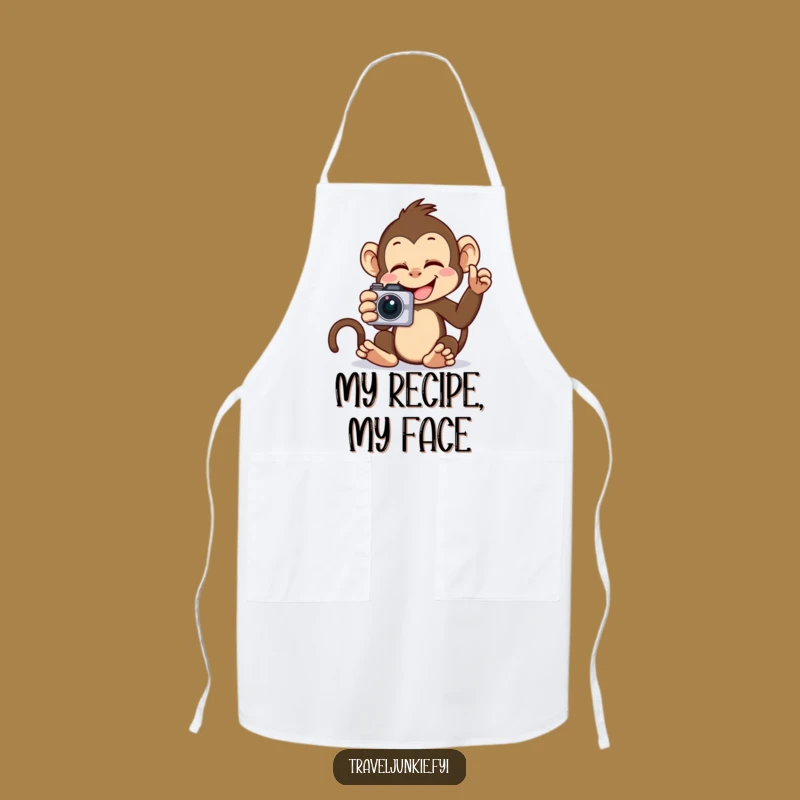 Funny Monkey Selfie Apron: Chef's funny accessory with a giggling primate, perfect funny gift