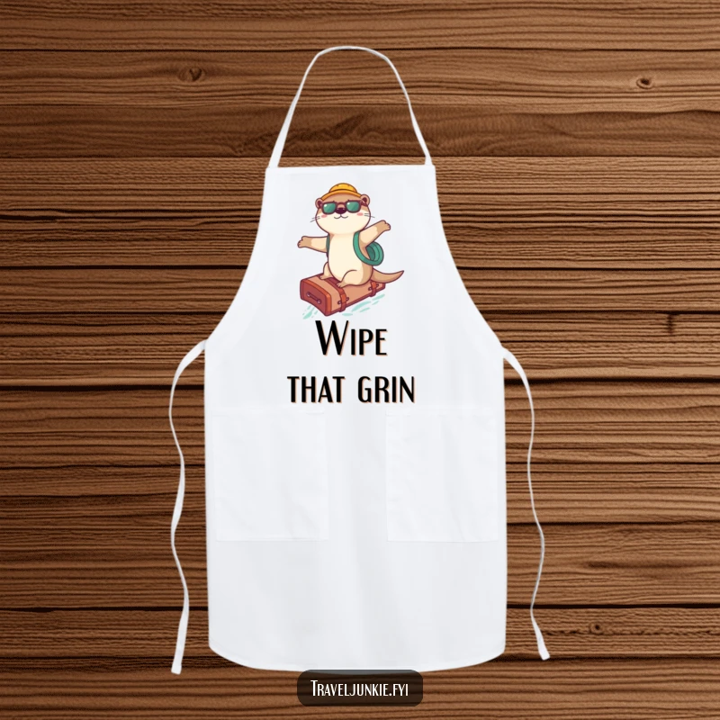Funny Otter Surfer Apron: A playful otter surfing on a suitcase, suitable for kitchen adventures, a funny gift.