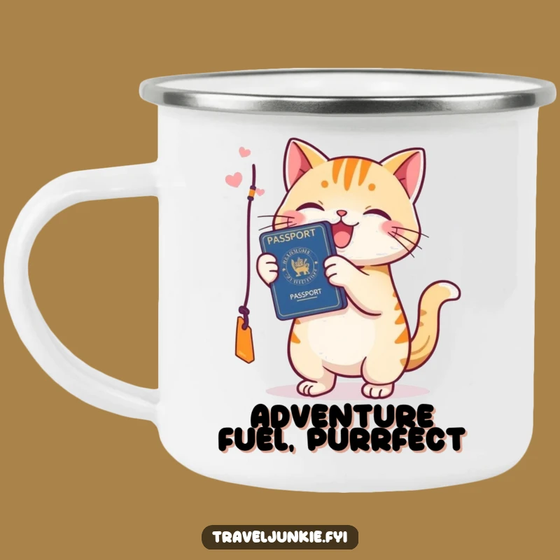 Funny Cat Passport Camping Mug - Happy Traveler Outdoor Cup Gift
