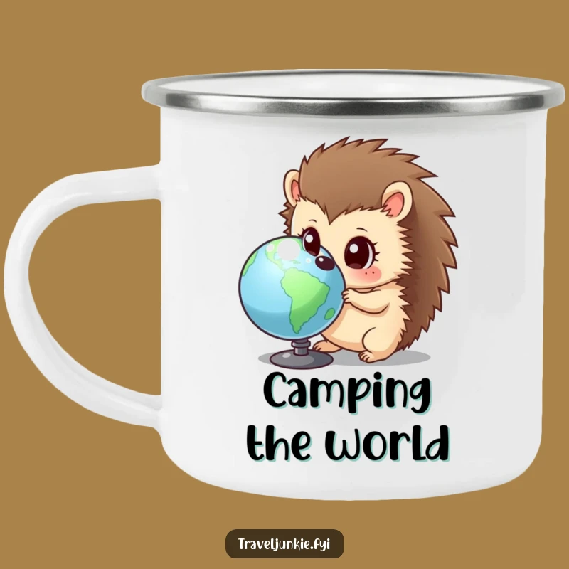 Funny Hedgehog Globe Campfire Mug - Curious Explorer Outdoor Humor Gift