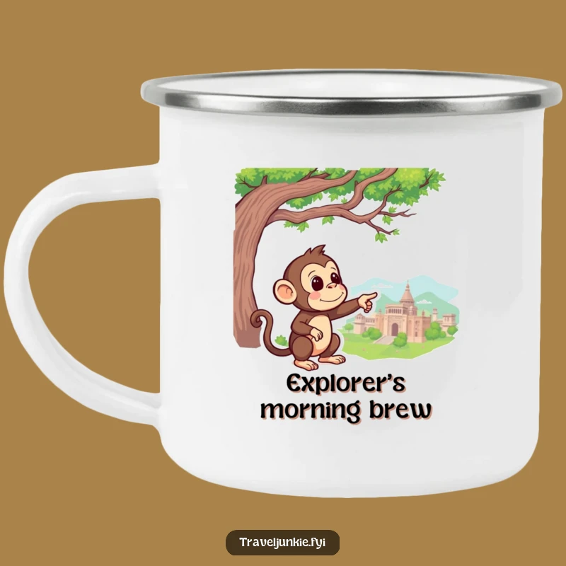 Funny Monkey Pointing Camping Mug - Explorer Sips & Landmark Views
