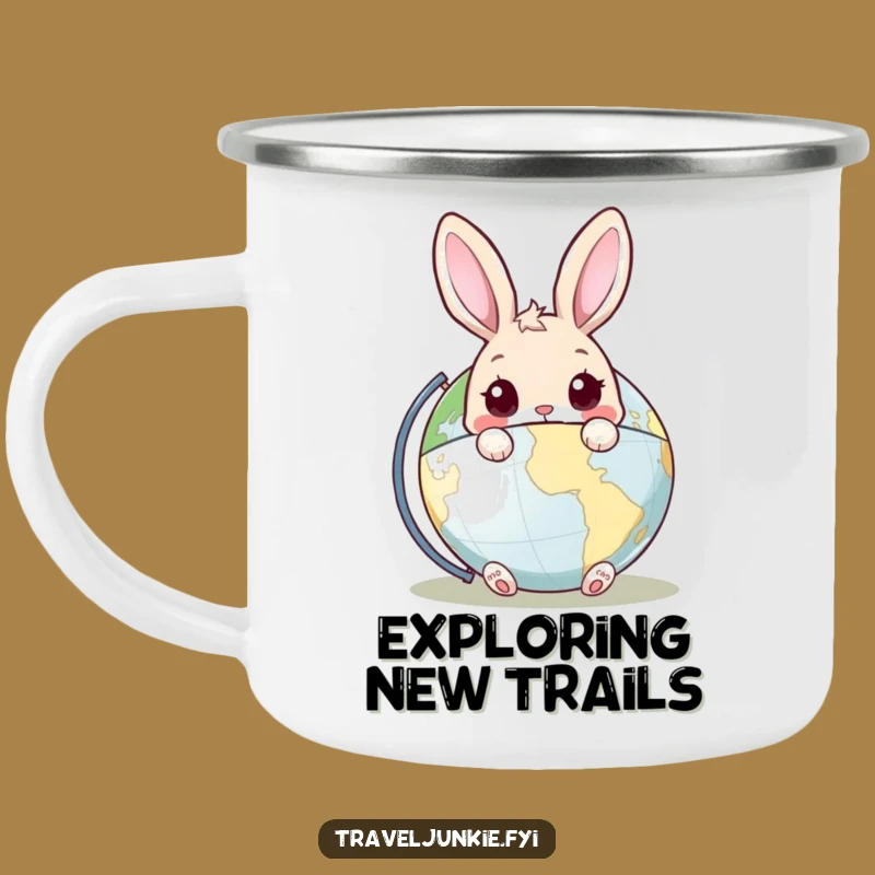 Funny Rabbit Globe Camping Mug: Sip Adventures with a Curious Peeking Bunny