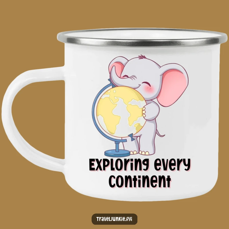 Funny Elephant World Traveler Camping Mug: Durable mug with a cheerful giant, perfect funny gift