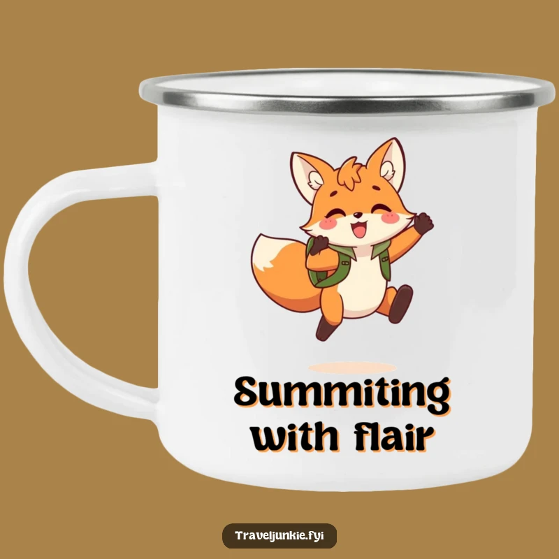 Funny Fox Jump Camping Mug: Enjoy Adventures with a Triumphant Fox