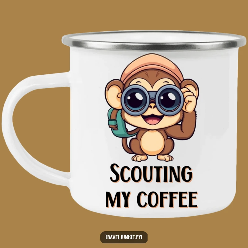Funny Monkey Traveler Camping Mug: Durable Curious Explorer Cup, Outdoor Gift