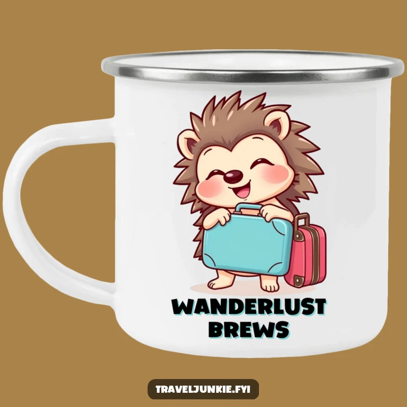 Funny Hedgehog Camp Mug: Cheerful Traveler Vessel