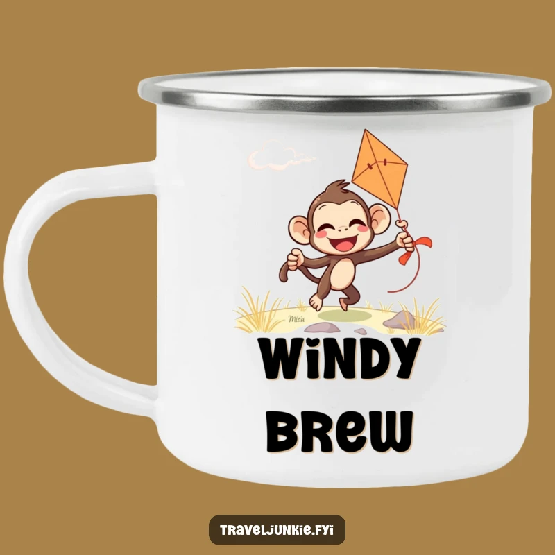 Funny Monkey Camp Mug: Giggling Kite Flyer Outdoor Vessel