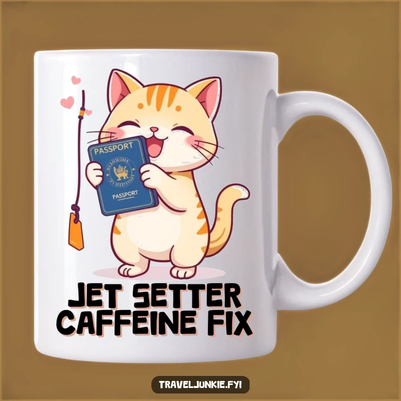 Funny Cat Passport Tag Mug - Happy Traveler Whiskered Companion Gift