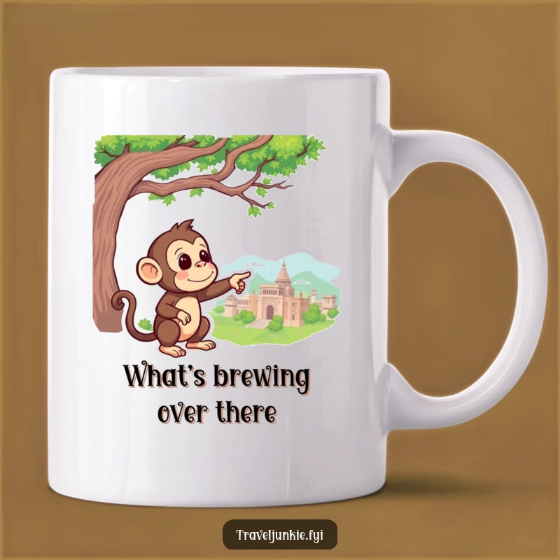 Funny Monkey Pointing Mug - Curious Explorer Landmark Gift Idea