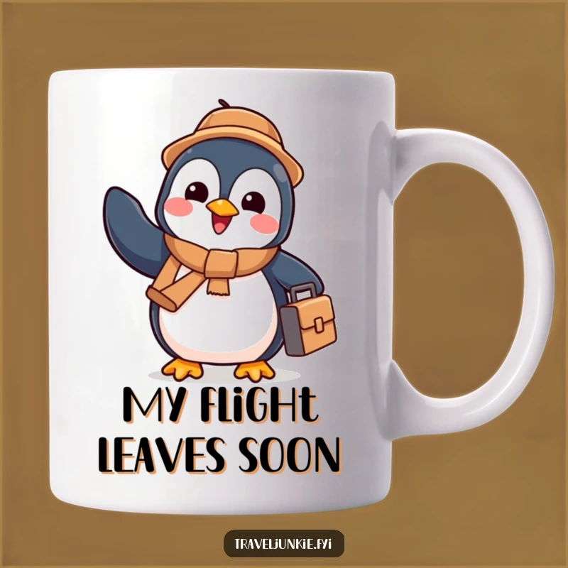 Funny Penguin Traveler Mug: A Cheerful Farewell, Perfect Gift for Adventurers