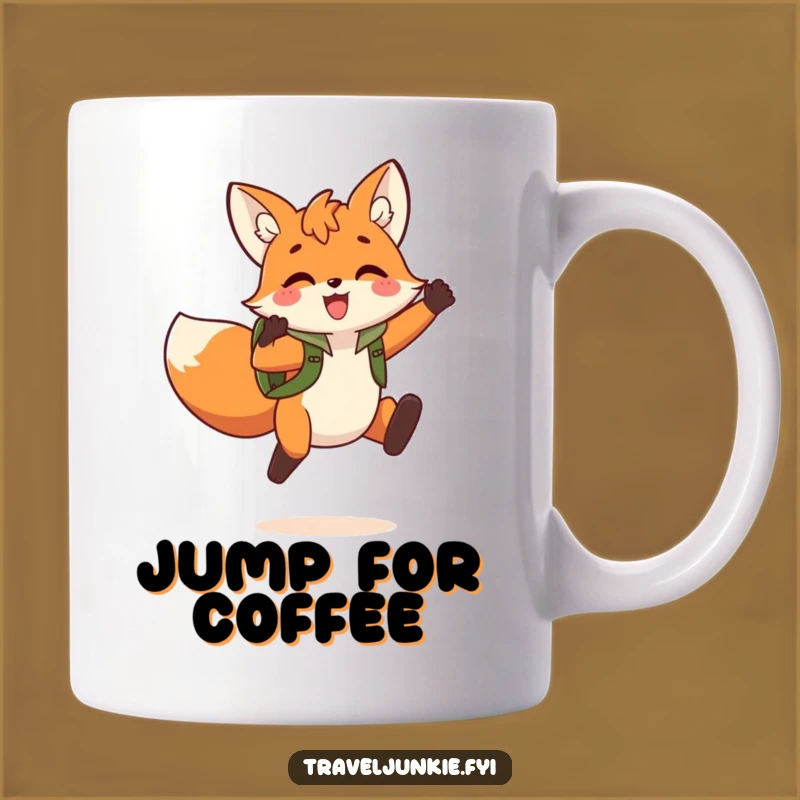 Funny Fox Jump Mug: Playful Adventurer Fox with Backpack Design, Great Funny Gift