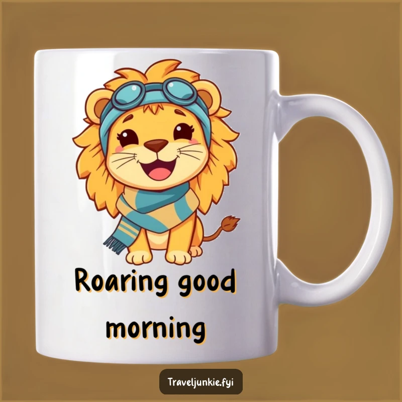 Funny Lion Travel Mug: Happy Roaring King with Scarf Design, Perfect Funny Gift