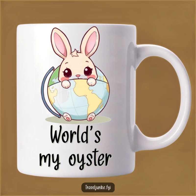 Funny Rabbit Globe Mug: Curious Bunny Peeking Design, A Perfect Funny Gift for Explorers