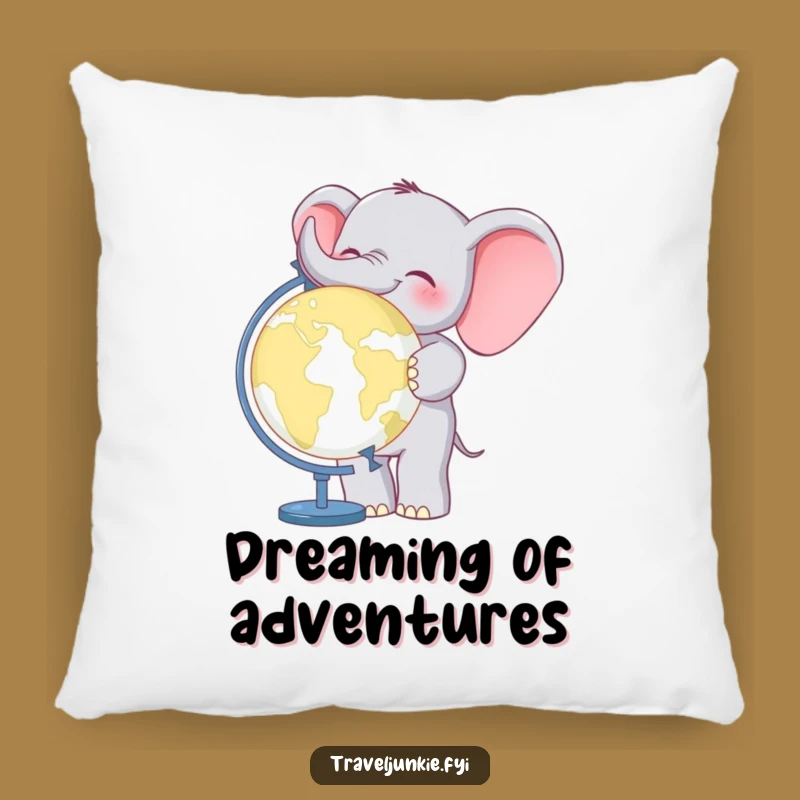 Funny Elephant World Traveler Pillow: Cozy cushion with a cheerful giant, ideal funny gift
