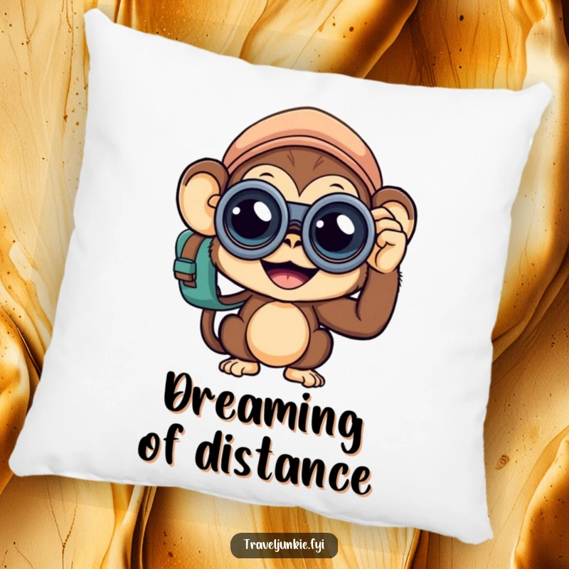 Funny Monkey Traveler Pillow: A soft, decorative pillow with a curious monkey traveler peeking, great for a funny gift.