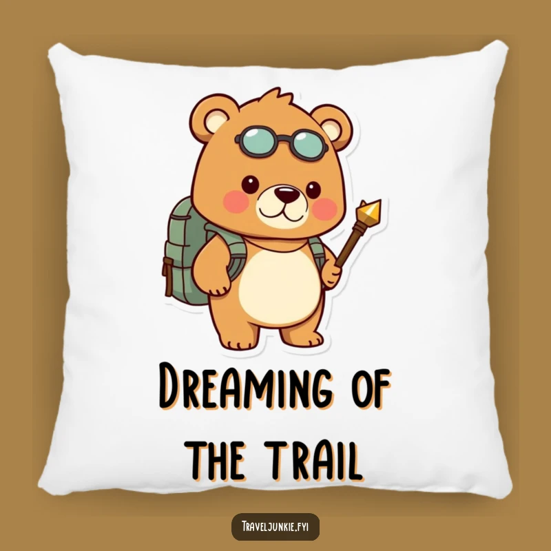 Funny Determined Bear Hiking Pillow: Cozy Comfort & Adventure Decor