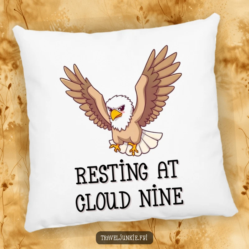 Funny Pillow: A soaring eagle traveler looks down from above, offering funny comfort and perspective.
