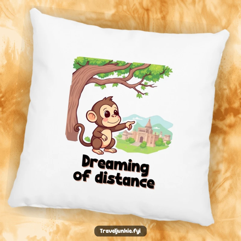 Funny Monkey Pillow: A curious monkey points at a faraway landmark, adding comfort and an adventurous touch.