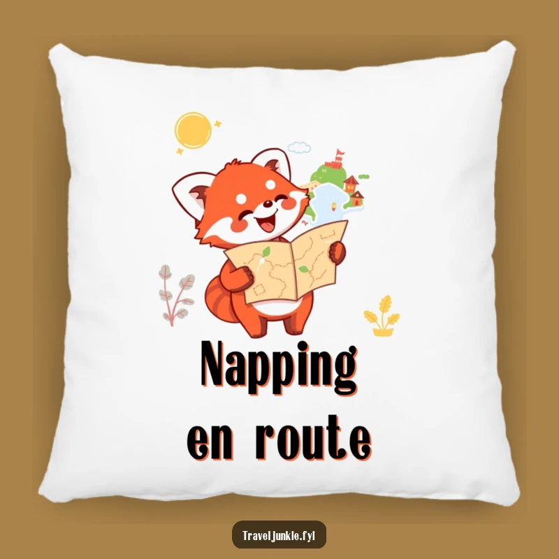 Funny Red Panda Map Pillow: Cozy Cushion for Travelers, Enthusiastic Explorer Comfort, Gift