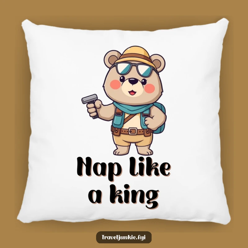 Funny Brave Bear Tourist Pillow: Comfy Confidence for Your Space