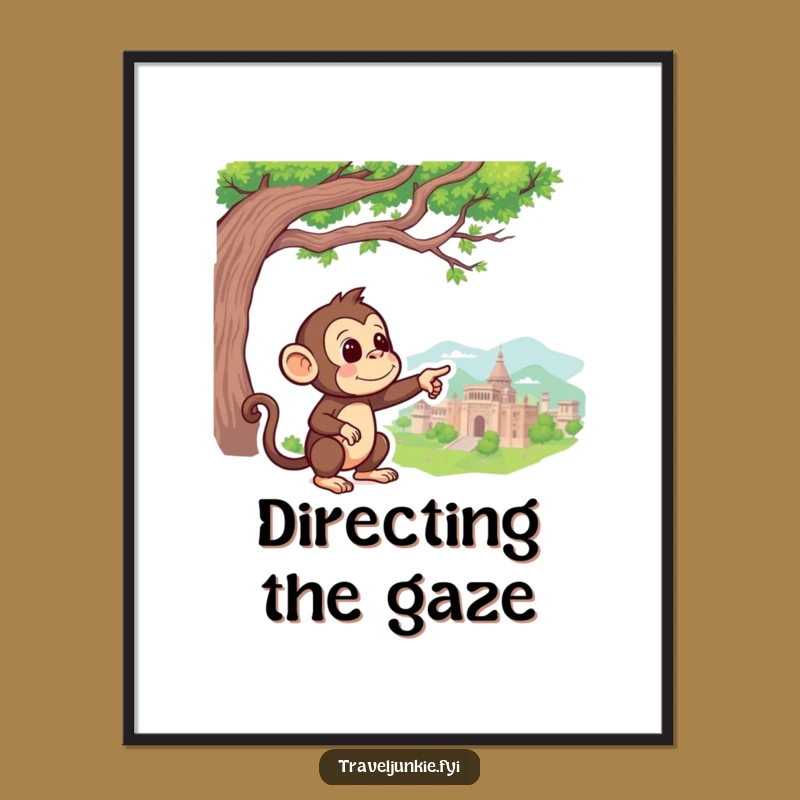 Funny Monkey Pointing Digital Art - Instant Download Curious Adventure Decor