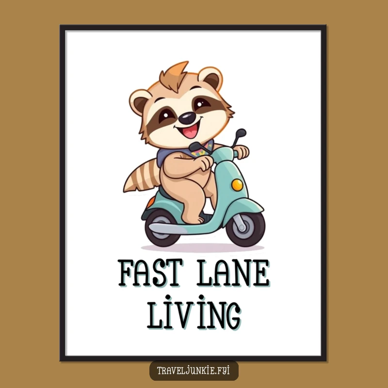 Funny Sloth Scooter Digital Art: Energetic Animal Download Gift!