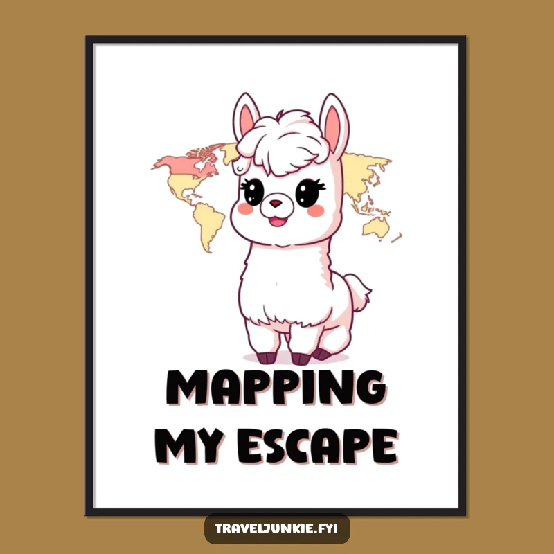 Funny Alpaca World Art Print: Delightful Alpaca Explorer, Instant Funny Gift Download