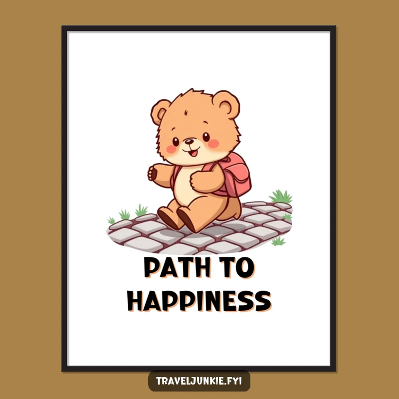 Funny Bear Cub Skipping Digital Art Print: Instant Joyful Decor for Walls