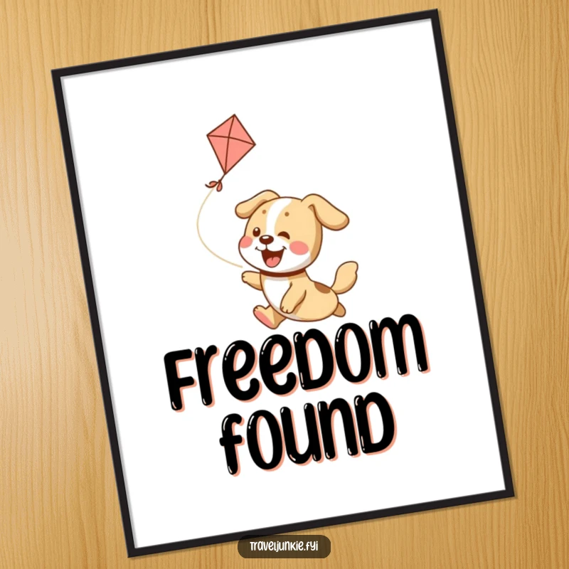 Funny Digital Art: Joyful dog character energetically chasing a kite, a vibrant and humorous illustration.