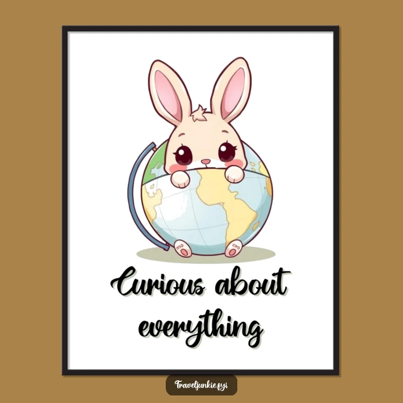 Funny Rabbit Globe Digital Art: Curious Bunny Peeking Artwork for Adventurers