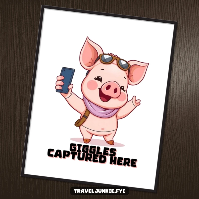 Funny Digital Art: A giggling piglet tourist takes a selfie, bringing funny charm to walls.