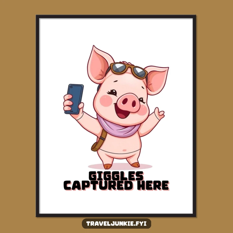 Funny Piglet Tourist Digital Art: Selfie Charm for Walls