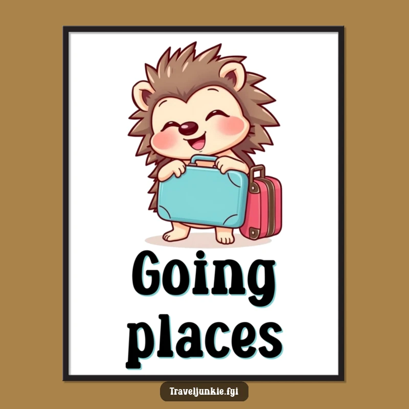 Funny Hedgehog Travel Art: Cheerful Journey Digital Print