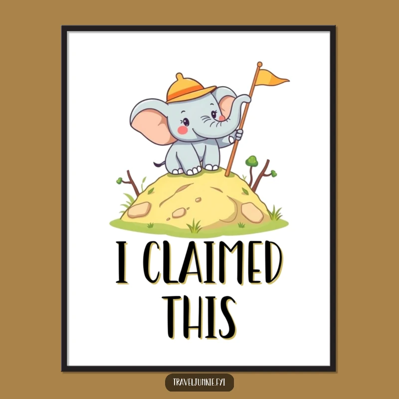 Funny Elephant Explorer Digital Art: Joyful Conquest Decor, Instant Download Gift