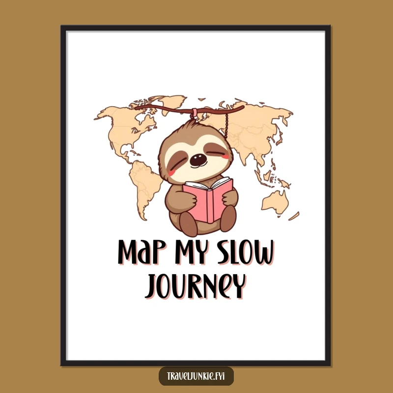 Funny Sloth World Map Digital Art: Instant Wanderlust for Your Walls!