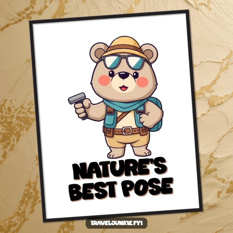 Funny Digital Art: A brave bear tourist strikes a confident pose, ready for a humorous display.