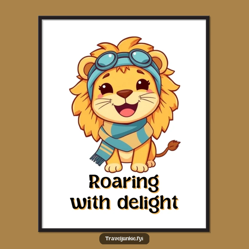 Funny Lion Travel Digital Art: Happy King Artwork for Adventurers
