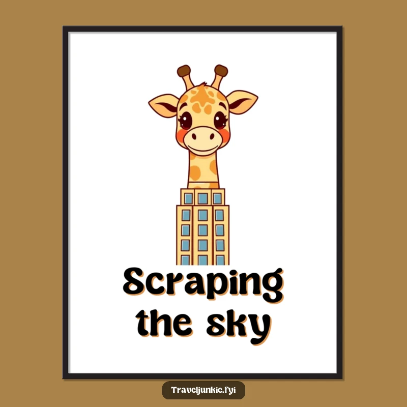 Funny Giraffe Digital Art: Cheerful Skyscraper Character Print for Instant City Decor