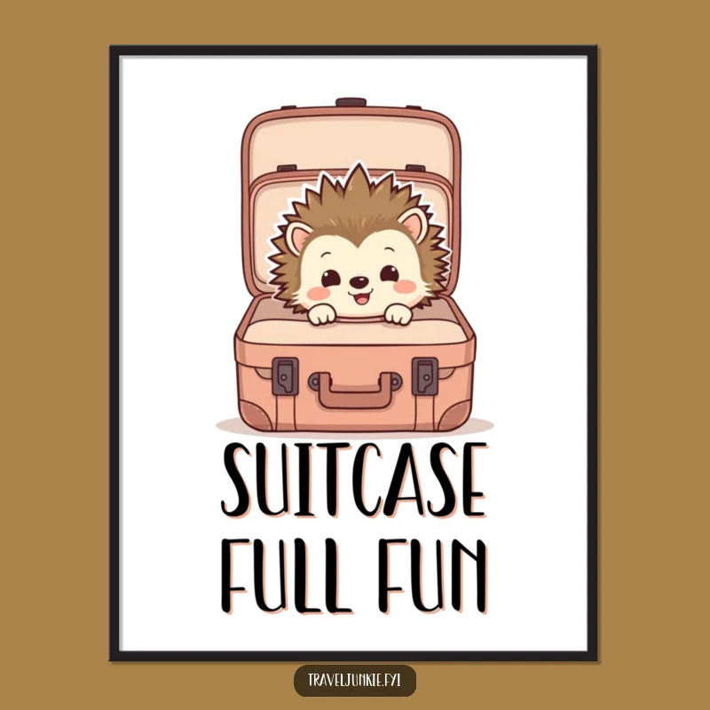 Funny Hedgehog Suitcase Digital Art Print: Instant Quirky Decor for Walls