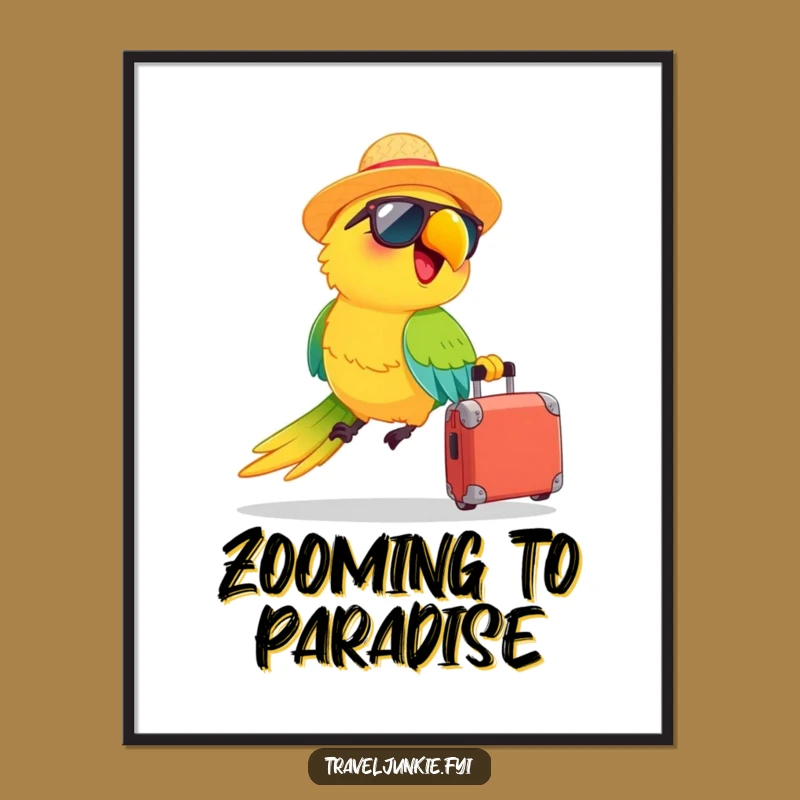 Funny Parrot Vacation Digital Print: Tropical Art with Humorous Flair, Unique Gift