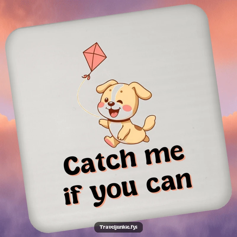 Funny Coaster: A happy dog joyfully chasing a kite, adding a whimsical touch to drink protection.