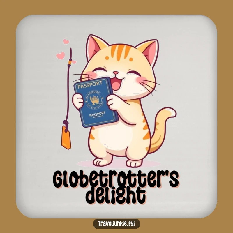 Funny Cat Passport Coaster - Happy Traveler Drink Protector Gift