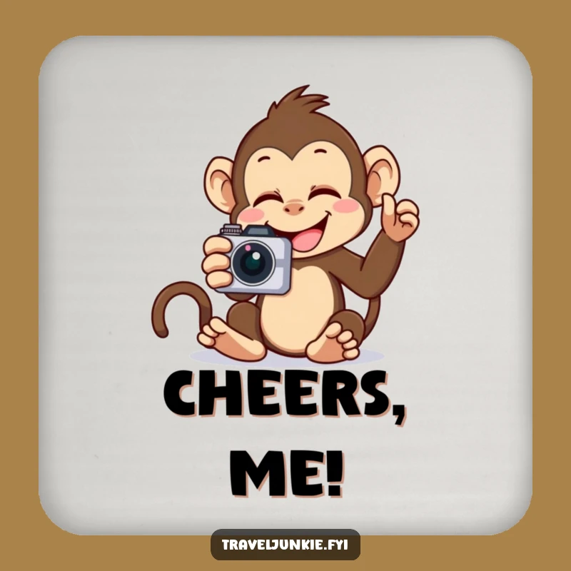 Funny Monkey Selfie Coasters: Protect surfaces with a giggling primate, ideal funny gift