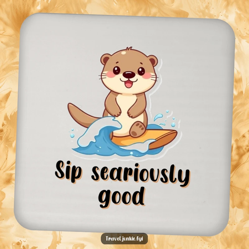Funny Otter Coasters: A smiling otter character rides a small wave, adding beachy fun to any surface.