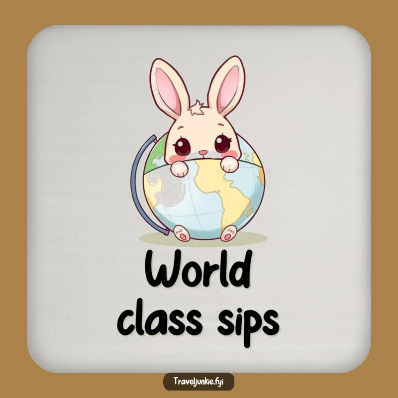 Funny Rabbit Globe Drink Coaster: Protect Your Surfaces with a Curious Bunny