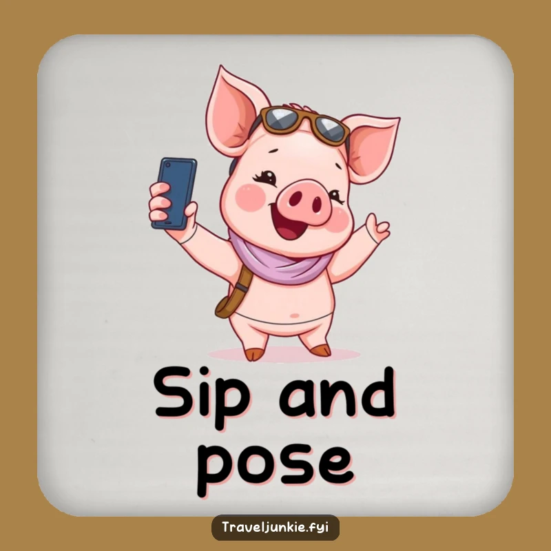 Funny Piglet Tourist Coaster Set: Protect Drinks with a Smile